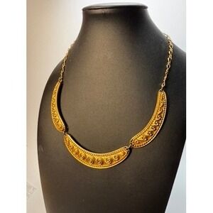 Vintage Gold Bib Necklace Scrollwork Statement Jewelry Greek Revival